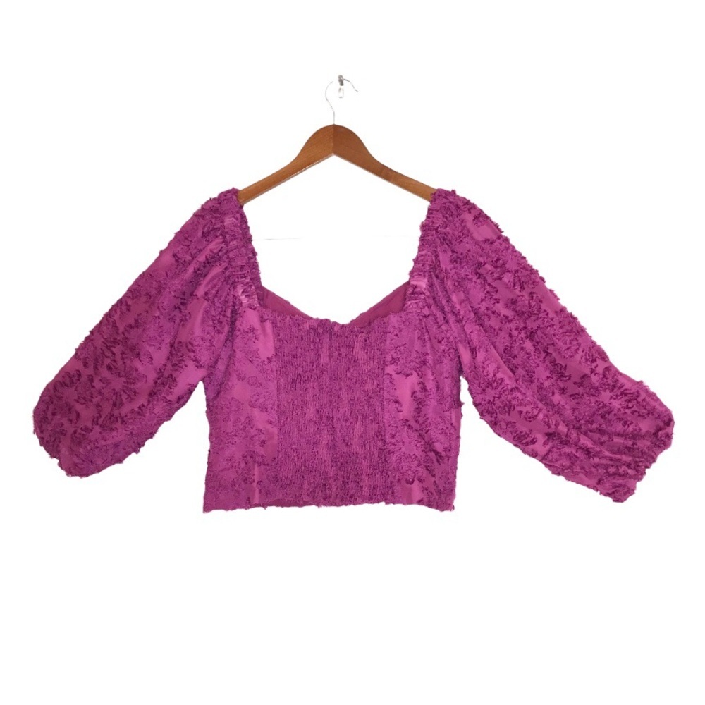 Anthropologie Hutch Raspberry Kenna Medley 3/4 Puff Sleeve Corset Crop Top - Picture 3 of 9